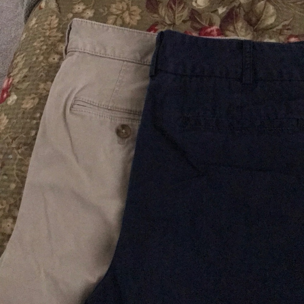 Navy and tan chino shorts